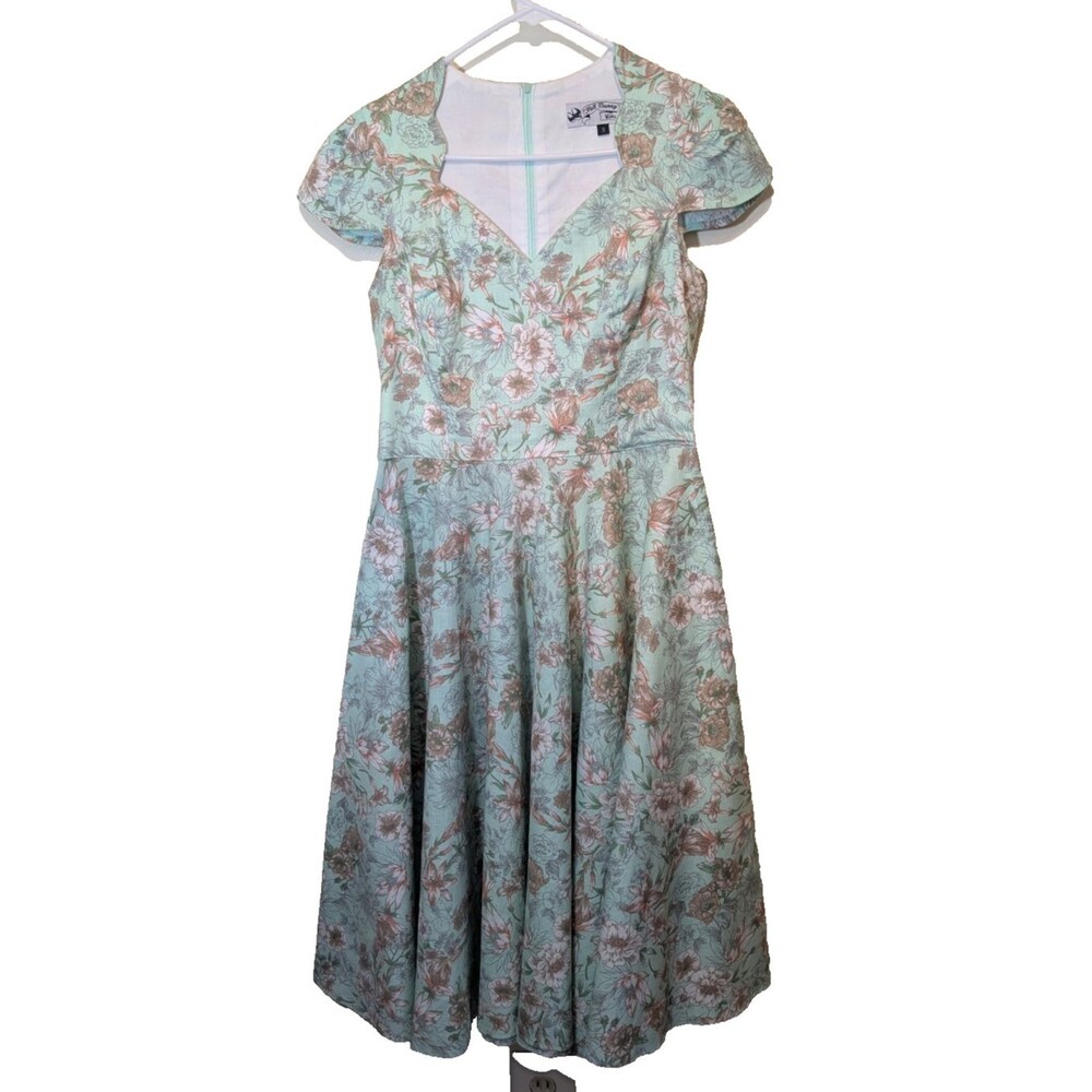 Hell Bunny Vixen Camellia Dress Floral Retro Size Small